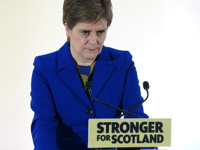 SNP leader and First Minister of Scotland Nicola Sturgeon issues a statement at the Apex Grassmarket Hotel in Edinburgh following the decision by judges at the UK Supreme Court in London that the Scottish Parliament does not have the power to hold a second independence referendum. Picture date: Wednesday November …