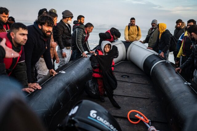 Would-be migrants entering the Channel off Gravelines in northern France on October 12