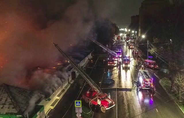 The blaze ripped through a bar in the city of Kostroma