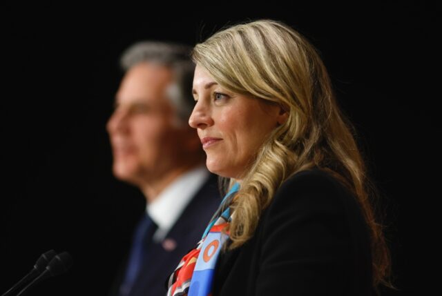 Canada's Foreign Minister Melanie Joly (R), seen here in Ottawa with US Secretary of State