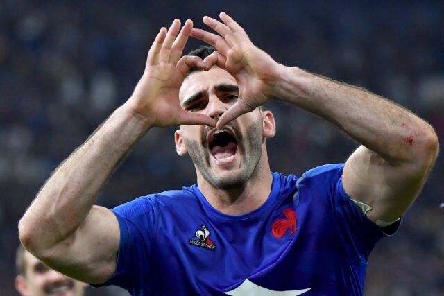 France flanker Charles Ollivon celebrates after the Springboks win