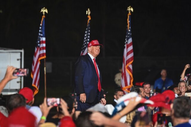 Former US President Donald Trump campaigns in Miami, Florida, during the 2022 midterm elec