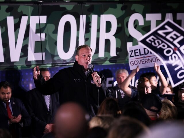 Republican gubernatorial nominee for New York Rep. Lee Zeldin (R-NY) speaks during a Get Out the Vote Bus Tour campaign event at Privé on November 01, 2022 in the Staten Island borough in New York City. Zeldin and his running mate Alison Esposito held several campaign rallies a week before …