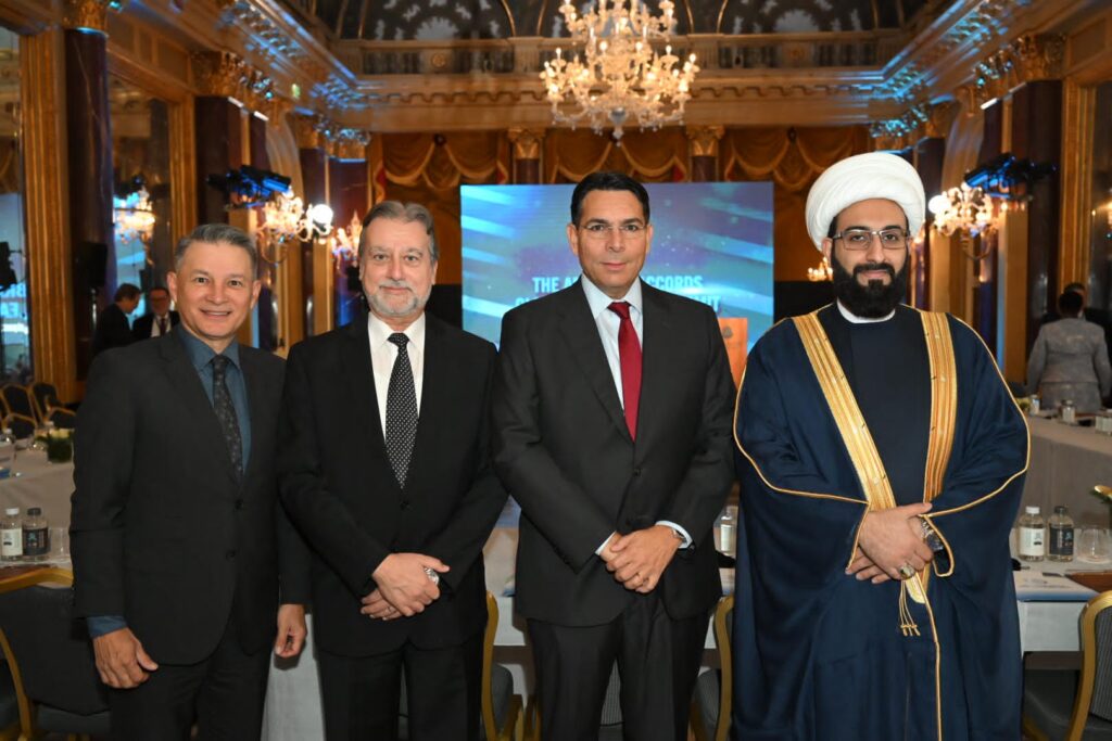 Left to Right, Pastor Carlos Luna Lam, Rabbi Elie Abadie, Ambassador Danny Danon, Imam Mohammad Tawhidi at the First Annual Abraham Accords Global Leadership Summit in Rome.