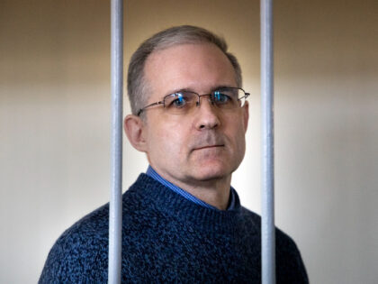 FILE - In this Aug. 23, 2019, file photo, Paul Whelan, a former U.S. marine who was arrested for alleged spying in Moscow on Dec. 28, 2018, stands in a cage as he waits for a hearing in a court room in Moscow, Russia. The Moscow City Court on Monday …