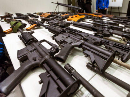 FILE - In this Dec. 27, 2012, file photo, a variety of military-style semi-automatic rifles obtained during a buy back program are displayed at Los Angeles police headquarters. The 9th U.S. Circuit Court of Appeals overturned two lower court judges and upheld California’s ban on high-capacity magazines Tuesday, Nov. 30, …