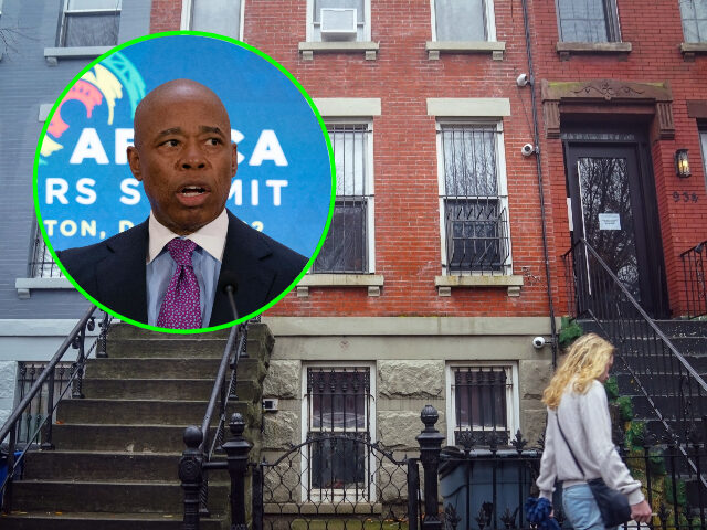 A building, center, owned by New York Mayor Eric Adams, located at 936 Lafayette Avenue in the Bedford-Stuyvesant neighborhood in the Brooklyn borough of New York, is shown Wednesday Dec. 7, 2022. Adams is such an enemy of rats that he once called a press conference to demonstrate a contraption …