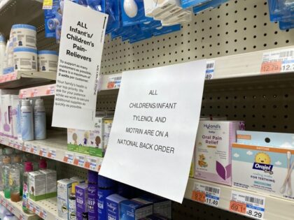 A sign is placed near the section for children's medicine, Sunday, Dec. 18, 2022, at a CVS in Greenlawn, New York. Caring for a sick child has become even more stressful than usual for many U.S. parents in recent weeks due to shortages of Children’s Tylenol and other medicines. (Leon …