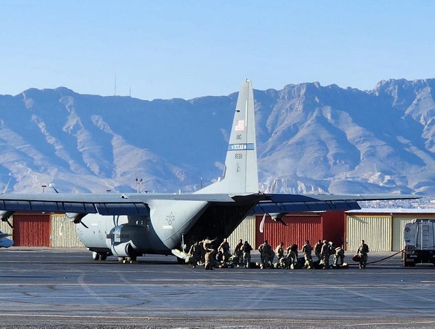 400 Texas National Guard military police soldiers arrive in El Paso to assist in border security operations. (Texas Military Department)