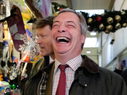 HARTLEPOOL, ENGLAND - NOVEMBER 23: MEP and Brexit Party leader Nigel Farage visits a market as he campaigns for the upcoming election on November 23, 2019 in Hartlepool, England. Political parties continue to campaign around the country as Britain prepares to go to the polls on December 12, 2019 to …
