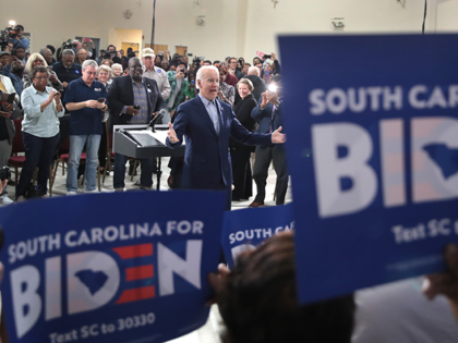 Democratic presidential candidate former Vice President Joe Biden speaks to guests during a campaign rally at the Mt. Zion Enrichment Center on February 28, 2020 in Sumter, South Carolina. Voters in South Carolina will cast ballots to make their selection for the Democratic nominee for president on February 29. (Photo …