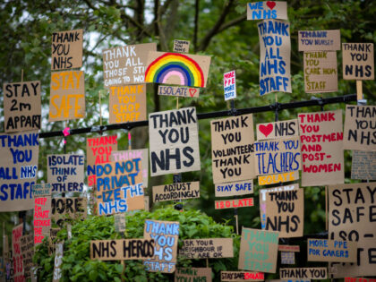 LONDON, ENGLAND - APRIL 25: Signs in support of the NHS are seen in East London on April
