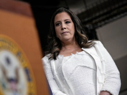 WASHINGTON, DC - AUGUST 12: Rep. Elise Stefanik (R-NY) looks on during a news conference w