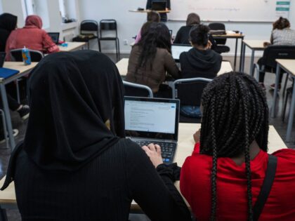 Students attend a class at the Drottning Blankas secondary school in Jarfalla, Sweden on A