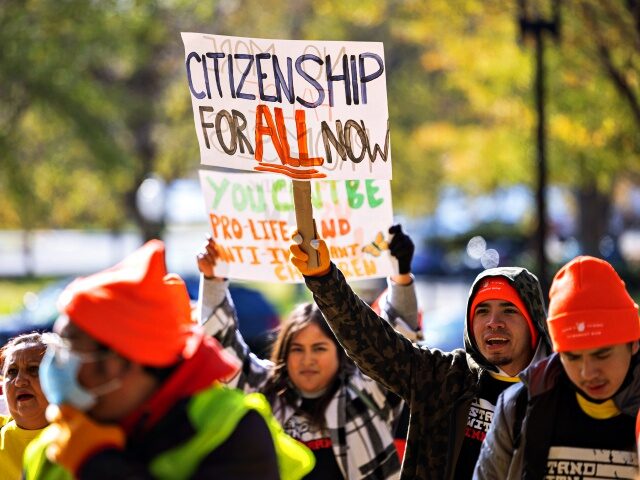WASHINGTON, DC, UNITED STATES- NOVEMBER 17: Pro-DACA protestors hold a march outside of the U.S. Capitol Building calling for a pathway to citizenship on November 17th, 2022 in Washington, DC. (Photo by Nathan Posner/Anadolu Agency via Getty Images)