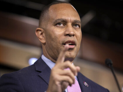 WASHINGTON, UNITED STATES- NOVEMBER 30: Newly elected House Democratic Leader Hakeem Jeffries (D-NY) holds a press conference alongside other newly elected member of House Democratic leadership on November 30th, 2022. (Photo by Nathan Posner/Anadolu Agency via Getty Images)