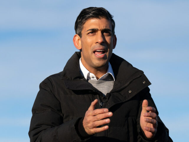 Britain's Prime Minister Rishi Sunak speaks during a television interview during his visit