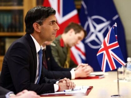 British Prime Minister Rishi Sunak attends a bilateral meeting with the Latvian Prime Minister (not pictured) at the Joint Expeditionary Force (JEF) countries leaders' meeting in Riga, Latvia December 19, 2022. (Photo by HENRY NICHOLLS / POOL / AFP) (Photo by HENRY NICHOLLS/POOL/AFP via Getty Images)