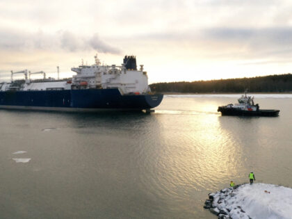 The Floating Storage and Regasification Unit (FSRU) ship Exemplar, chartered by Finland to replace Russian gas, is assisted by tug boats at it arrives at Inkoo port, west of Helsinki, on December 28, 2022. - Finland has agreed a 10-year charter for the Exemplar floating storage and regasification unit (FSRU) …