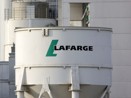 ISSY-LES-MOULINEAUX, FRANCE - OCTOBER 19: The logo of the concrete plant of the French building materials company, Lafarge is seen on October 19, 2022 in Issy-les-Moulineaux, France. Lafarge pleaded guilty and agreed to pay $777.8 million in fines and forfeiture for providing material support to the Islamic State in Syria …
