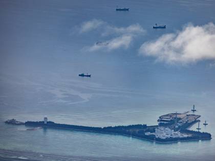 Buildings and structures are seen on the artificial island built by China in Gaven Reefs on October 25, 2022 in Spratly Islands, South China Sea. China has progressively asserted its claim of ownership over disputed islands in the South China Sea by artificially increasing the size of islands, creating new …