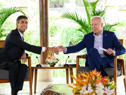 NUSA DUA, INDONESIA - NOVEMBER 16: British Prime Minister Rishi Sunak shakes hands with President Joe Biden of the United States of America during a bilateral meeting at the G20 summit on November 16, 2022 in Nusa Dua, Indonesia. The G20 meetings are being held in Bali from November 15-16. …
