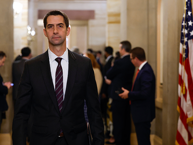 Sen. Tom Cotton (R-AR) leaves a meeting with the Senate Republicans at the U.S. Capitol on November 16, 2022 in Washington, DC. During the meeting Senate Minority Leader Mitch McConnell (R-KY) overcame a challenge from Sen. Rick Scott (R-FL) and was re-elected as the Senate Republican leader for the new …