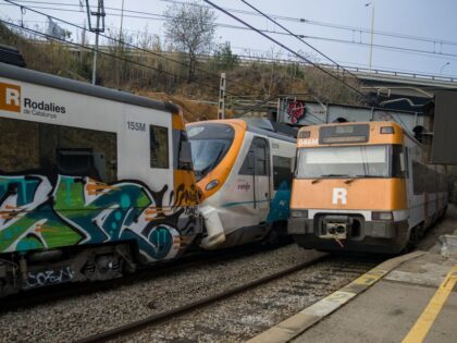 MANRESA, BARCELONA CATALONIA, SPAIN - DECEMBER 07: View of the collision of two trains at