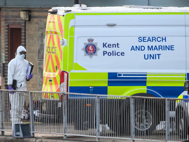 DOVER, ENGLAND - DECEMBER 14: Kent Police, Search and Marine Unit and emergency services a