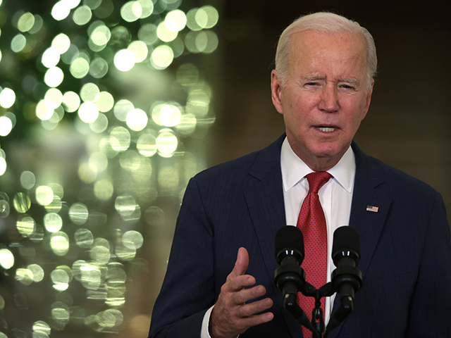 U.S. President Joe Biden speaks as he delivers a Christmas address in the East Room of the White House on December 22, 2022 in Washington, DC. President Biden gave the address to wish Americans a happy holiday. (Photo by Alex Wong/Getty Images)