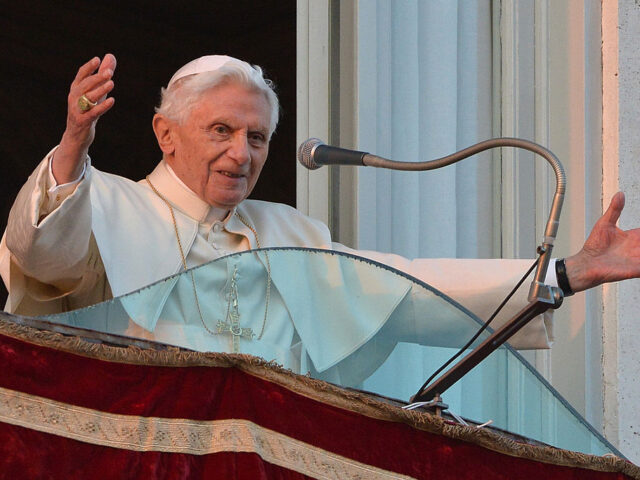 Pope Benedict XVI waves to faithful from a balcony upon arrival in Castel Gandolfo on February 28, 2013. Once he steps down later in the day, Pope Benedict XVI will begin his retirement in the papal summer residence at Castel Gandolfo, a sumptuous villa outside Rome with ornamental gardens, breathtaking …