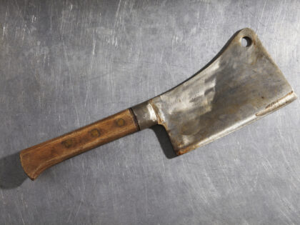 Cleaver on stainless steel surface