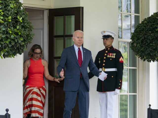 White House Aides Leave Senate Talks Without Infrastructure Deal U.S. President Joe Biden gestures while walking out of the West Wing of the White House following a meeting in Washington, D.C., U.S., on Thursday, June 24, 2021. Biden said he's reached a tentative deal with a group of Democratic and …