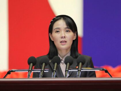 FILE - This photo provided by the North Korean government, Kim Yo Jong, sister of North Korean leader Kim Jong Un, delivers a speech during the national meeting against the coronavirus, in Pyongyang, North Korea, Aug. 10, 2022. Independent journalists were not given access to cover the event depicted in …