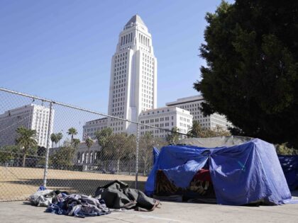 Los Angeles City Hall and homeless (Chris Pizzello / Associated Press)