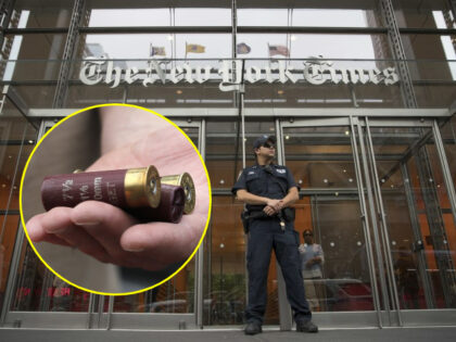 New York Times building with inset of shotgun shells