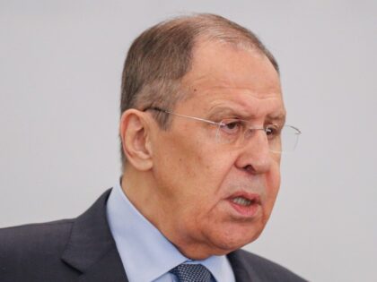 Russia's Foreign Minister Sergei Lavrov speaks during a joint news conference with hi