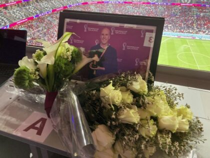A tribute to journalist Grant Wahl is seen on his previously assigned seat at the World Cup quarterfinal soccer match between England and France, at the Al Bayt Stadium in Al Khor, Qatar, Saturday, Dec. 10, 2022. Wahl, one of the most well-known soccer writers in the United States, died …