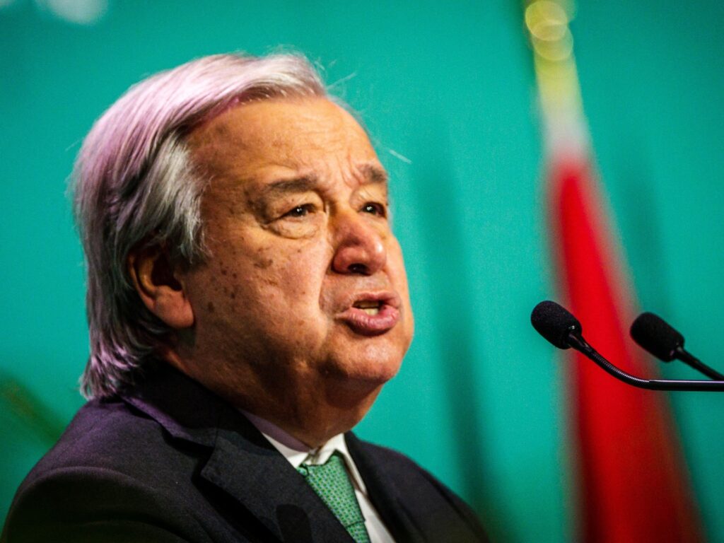 United Nations Secretary General Antonio Guterres speaks during the opening ceremony of the United Nations Biodiversity Conference (COP15) at Plenary Hall of the Palais des congrès de Montréal in Montreal, Quebec, Canada, on December 6, 2022. (Photo by Andrej IVANOV / AFP) (Photo by ANDREJ IVANOV/AFP via Getty Images)