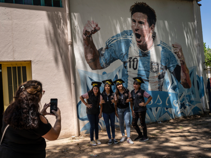 Students graduating from the General Las Heras elementary school, where Lionel Messi also