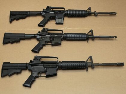 FILE -Three variations of the AR-15 assault rifle are displayed at the California Department of Justice in Sacramento, Calif., on Aug. 15, 2012. The gunmen in two of the nation's most recent mass shootings, including last week's massacre at a Texas elementary school, legally bought the assault weapons they used …