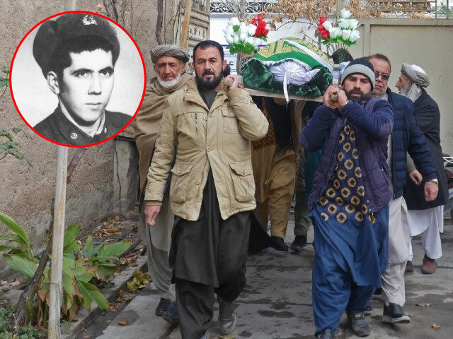 The body of former Soviet soldier Bakhretdin Khakimov is taken for burial in Herat