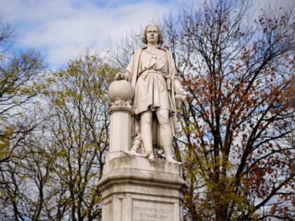 Shown is the statue of Christopher Columbus at Marconi Plaza in Philadelphia, Monday, Dec. 12, 2022. Philadelphia removed the plywood box it placed over the statue after 2020 protests over racial injustice. (AP Photo/Matt Rourke)