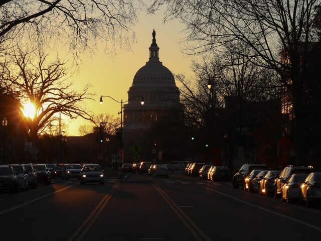 WASHINGTON, UNITED STATES - DECEMBER 09: Sunset with view of United States Capitol in Wash