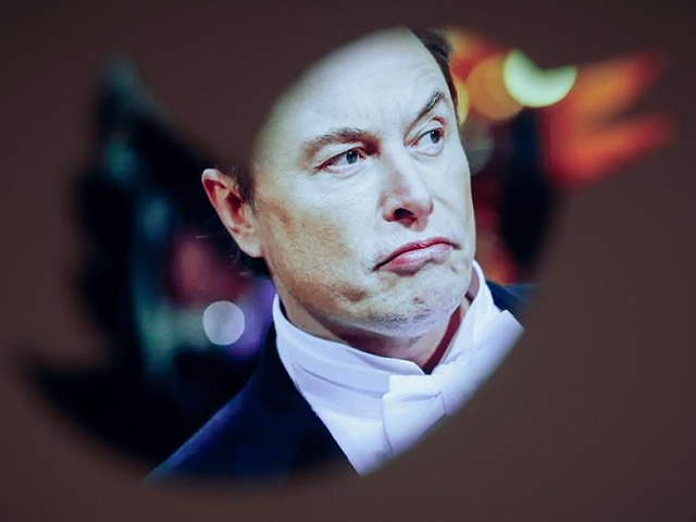 Elon Musk and a Twitter logo are seen in this illustration photo in Warsaw, Poland on 30 November, 2022. The revamped Blue Twitter subscription might not be available as in-app purchase on Apple devices when it eventually relaunches. The decision presumably was made so that Twitter can dodge Apples 30 percent cut of App Store purchases. While Elon Musk is publicly tweeting his displeasure with Apple, it appears he wants to avoid having to pay Apples fees. (Photo by STR/NurPhoto via Getty Images)
