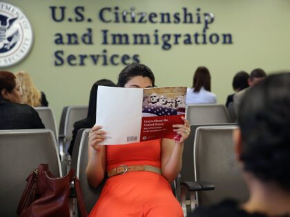 NEW YORK, NY - MAY 30: A Colombian immigrant studies ahead of her citizenship exam at the