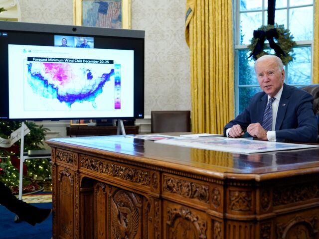 President Joe Biden participates in a briefing on winter storms across the United States i