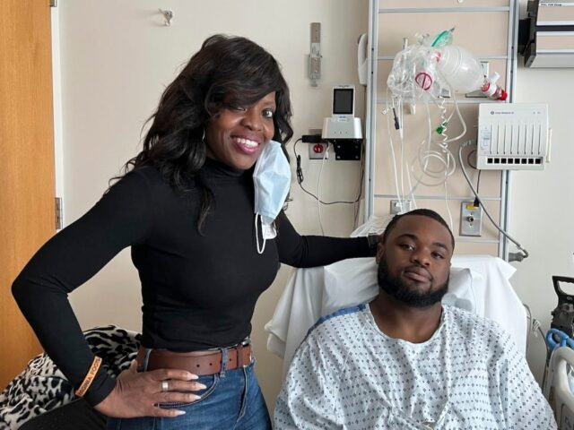 Mike Hollins, right, and his mother, Brenda Hollins, at University of Virginia Medical Cen