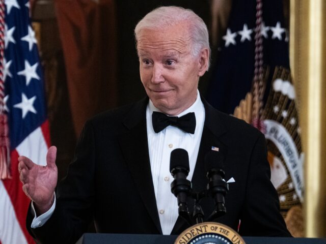 UNITED STATES - DECEMBER 4: President Joe Biden speak during he Kennedy Center Honorees reception in the East Room of the White House on Sunday, December 4, 2022. The honorees were George Clooney, Amy Grant, Gladys Knight, Tania Leon, and the band members of U2, Bono, The Edge, Adam Clayton, …