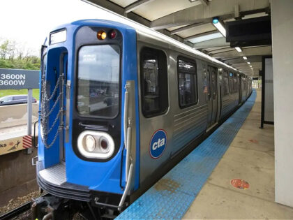 CHICAGO, May 6, 2021 -- A train with 7000-series railcars stops at a station during an in-service test run in Chicago, the United States, on May 6, 2021. Assembled by China Railway Rolling Stock Corporation CRRC Sifang America Incorporated in Chicago, the eight railcars, part of the first batch of …